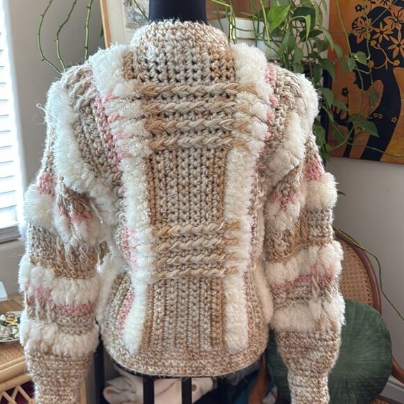 Vintage 80s Le Sweater Hand Knit Zip Up Sweater Jacket - Picture 2 of 3